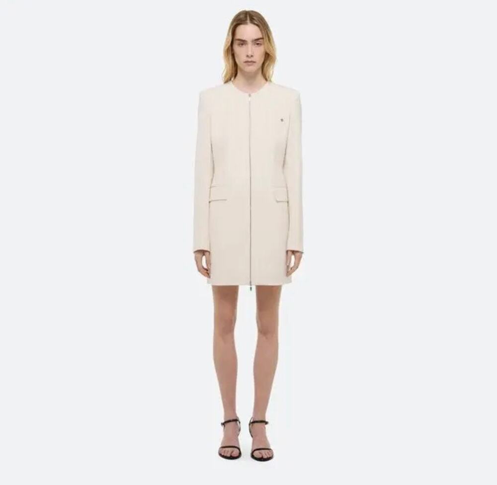 Helmut Lang Tailored Zip Front Blazer Dress in Antique White 6